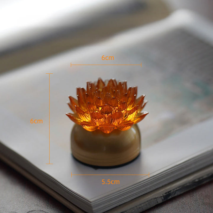 Buddha Stones Lotus Liuli Cristal Cobre Latón Nuevo Comienzo Decoración del Hogar - Loto naranja, base de latón cobrizo (6*6*5,5 cm) - Recargable - image 14