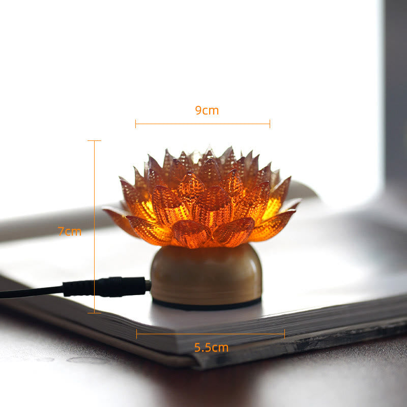 Buddha Stones Lotus Liuli Cristal Cobre Latón Nuevo Comienzo Decoración del Hogar - Loto naranja, base de latón cobrizo (9*7*5,5 cm) - Enchufe - image 24