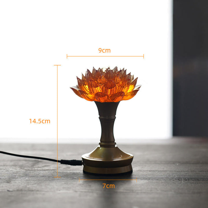 Buddha Stones Lotus Liuli Cristal Cobre Latón Nuevo Comienzo Decoración del Hogar - Loto naranja, base de latón cobrizo (9*14,5*7 cm) - Enchufe - image 40