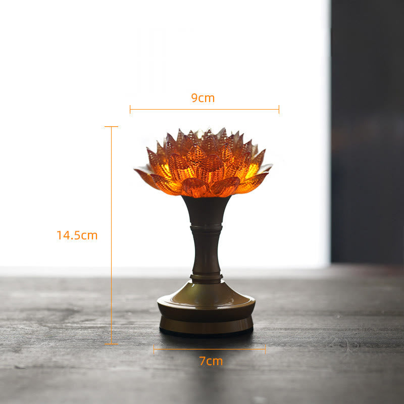 Buddha Stones Lotus Liuli Cristal Cobre Latón Nuevo Comienzo Decoración del Hogar - Loto naranja, base de latón cobrizo (9*14,5*7 cm) - Recargable - image 41