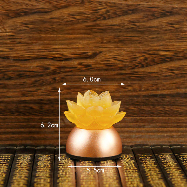 Buddha Stones Decoración para el hogar Lotus Liuli de cristal y cobre: ​​un nuevo comienzo - SandyBrown Recargable (6*6*5,5 cm) - image 10