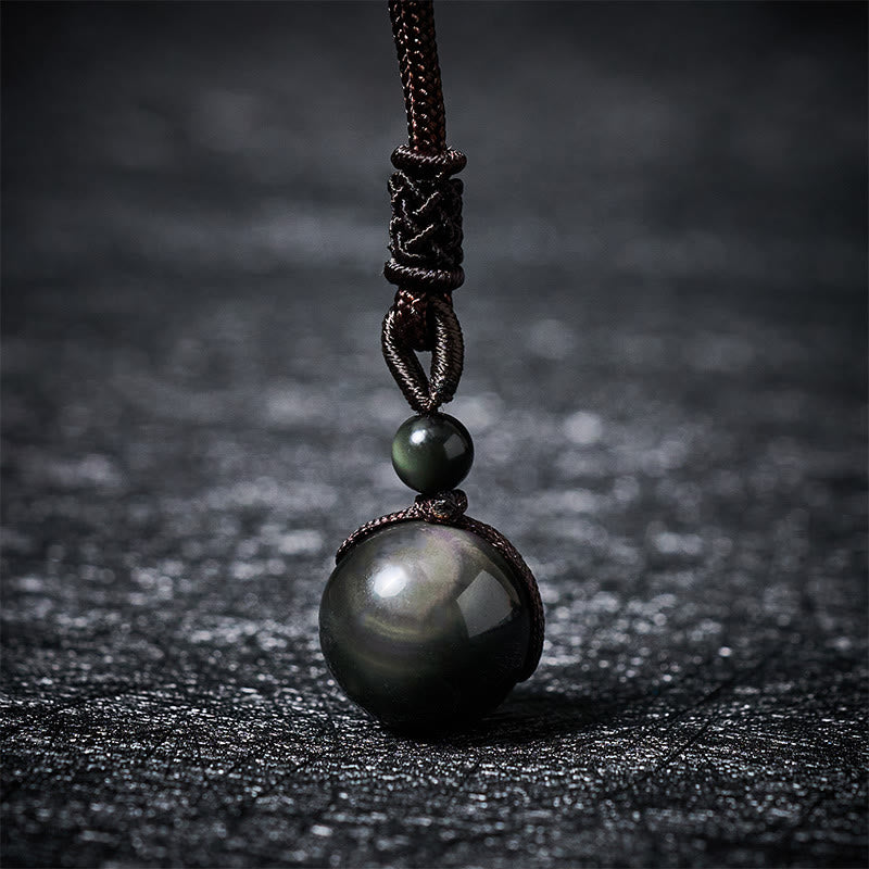 Buddha Stones Collar con colgante positivo de obsidiana de ojo de tigre, plata y oro. - Obsidiana arcoíris - 16 mm - image 13