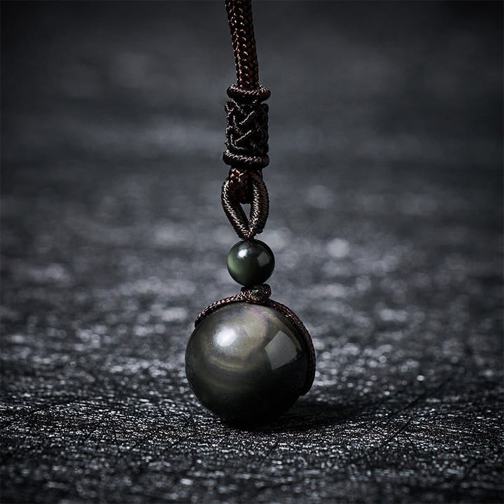 Buddha Stones Collar con colgante positivo de obsidiana de ojo de tigre, plata y oro. - Obsidiana arcoíris - 16 mm - image 13