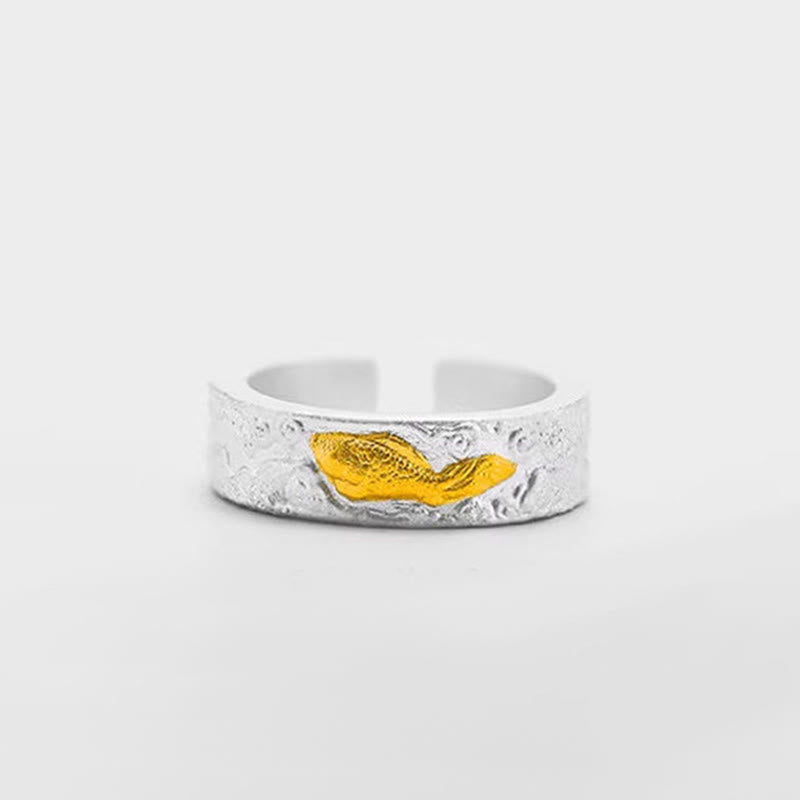 Buddha Stones Anillo de la suerte con nubes auspiciosas de pez koi en plata de ley 999 y oro 999 - image 7