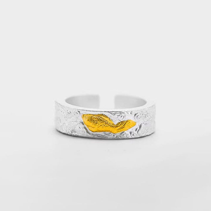 Buddha Stones Anillo de la suerte con nubes auspiciosas de pez koi en plata de ley 999 y oro 999 - image 7