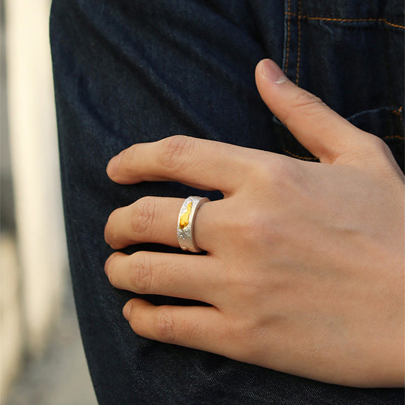 Buddha Stones Anillo de la suerte con nubes auspiciosas de pez koi en plata de ley 999 y oro 999 - image 5
