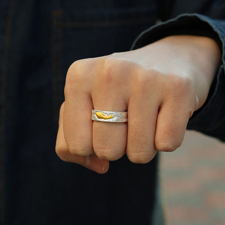 Buddha Stones Anillo de la suerte con nubes auspiciosas de pez koi en plata de ley 999 y oro 999 - image 4