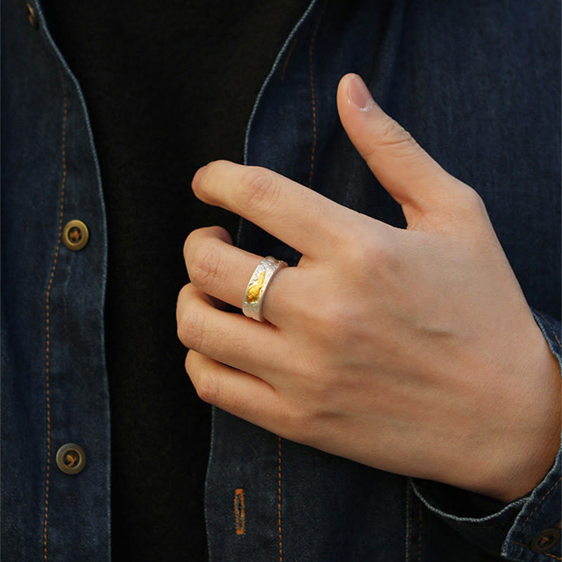 Buddha Stones Anillo de la suerte con nubes auspiciosas de pez koi en plata de ley 999 y oro 999 - image 6