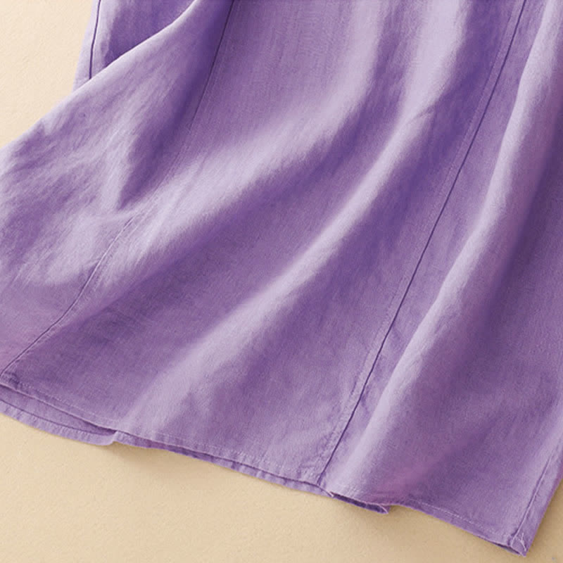 Buddha Stones Vestido midi de algodón sin mangas con solapa, diseño de encaje calado de verano y bolsillos - image 10