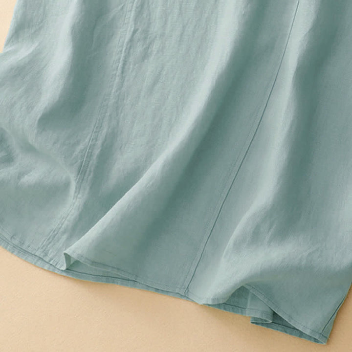 Buddha Stones Vestido midi de algodón sin mangas con solapa, diseño de encaje calado de verano y bolsillos - image 17