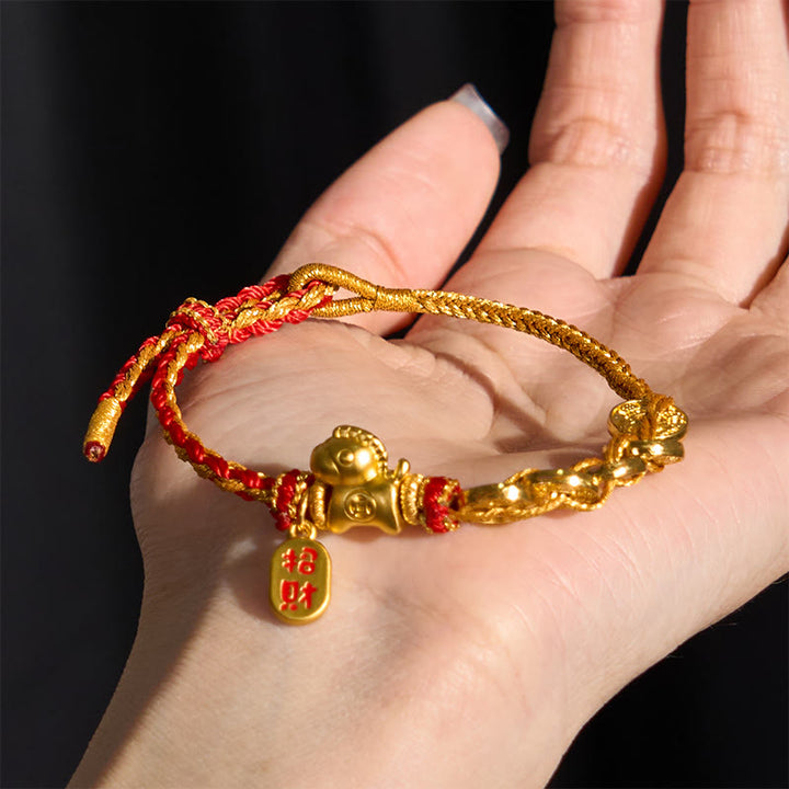Buddha Stones Pulsera de la suerte con cinco monedas del emperador y hilo rojo del Año del Caballo - image 2