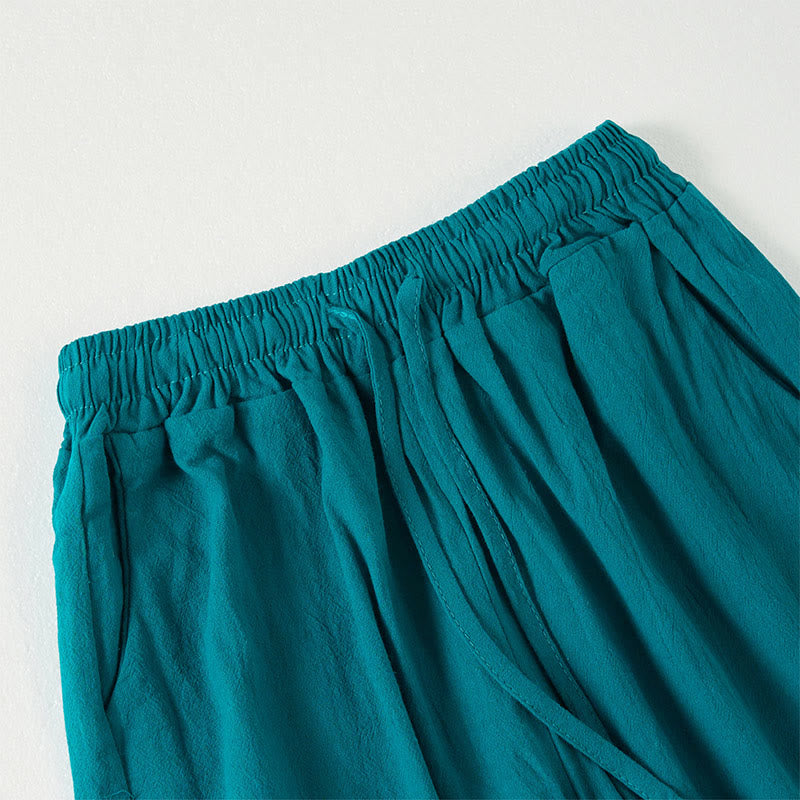 Pantalones anchos para mujer con bolsillos y diseño de rayas bohemias y Buddha Stones - image 1