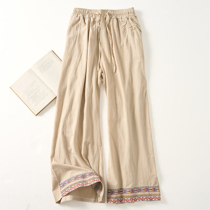 Pantalones anchos para mujer con bolsillos y diseño de rayas bohemias y Buddha Stones - Beige - US8-10, UK/AU12-14, EU40-42 (XL) - image 5
