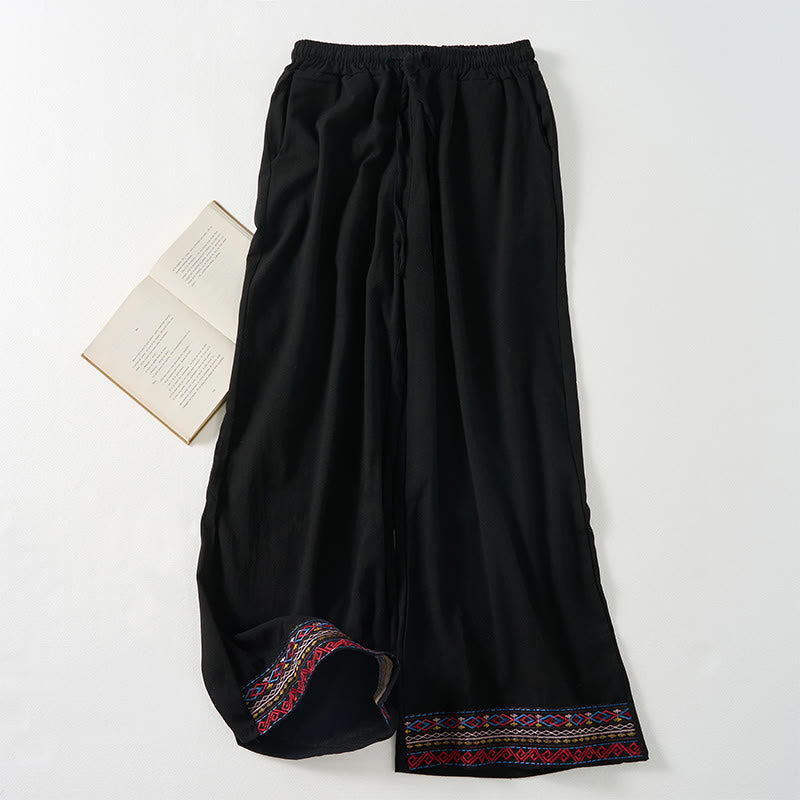 Pantalones anchos para mujer con bolsillos y diseño de rayas bohemias y Buddha Stones - Negro - US12，UK/AU16，EU44 (XL) - image 10