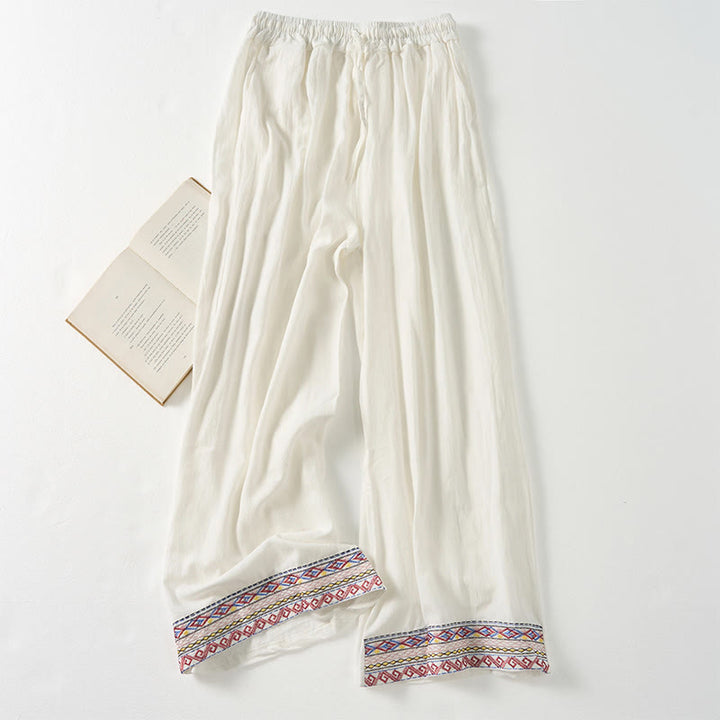 Pantalones anchos para mujer con bolsillos y diseño de rayas bohemias y Buddha Stones - Blanco - US12，UK/AU16，EU44 (XL) - image 15