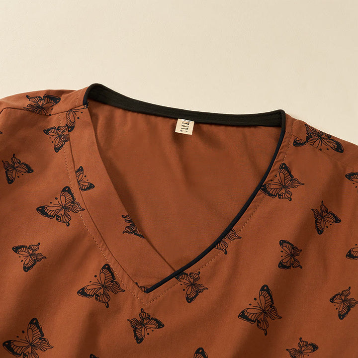 Buddha Stones Camisa de poliéster para mujer de manga larga con cuello en V y estampado de mariposas - image 4