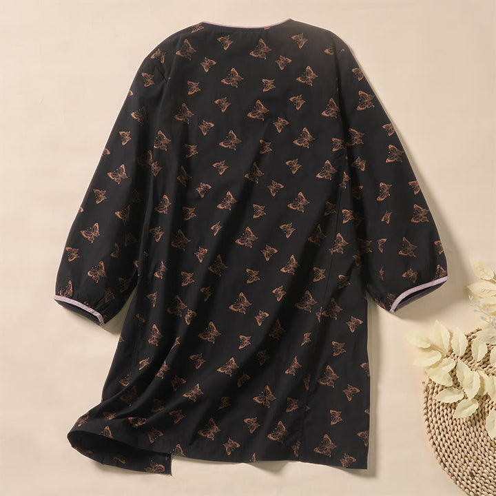 Buddha Stones Camisa de poliéster para mujer de manga larga con cuello en V y estampado de mariposas - image 7