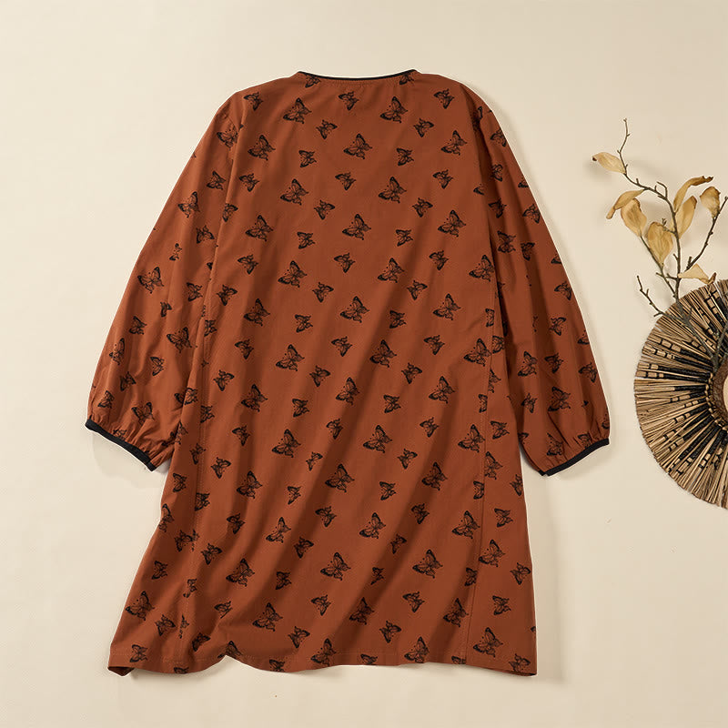Buddha Stones Camisa de poliéster para mujer de manga larga con cuello en V y estampado de mariposas - image 5