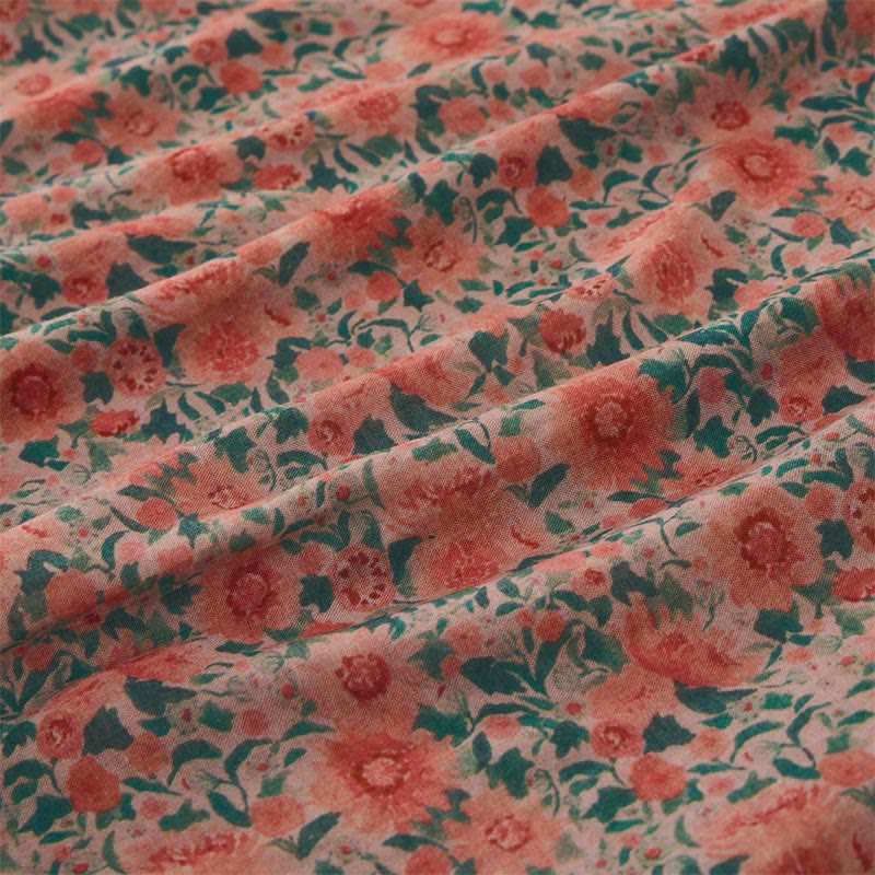 Buddha Stones Camisa de algodón para mujer con cuello alto, manga corta y estampado floral, con botones de rana de verano - image 8