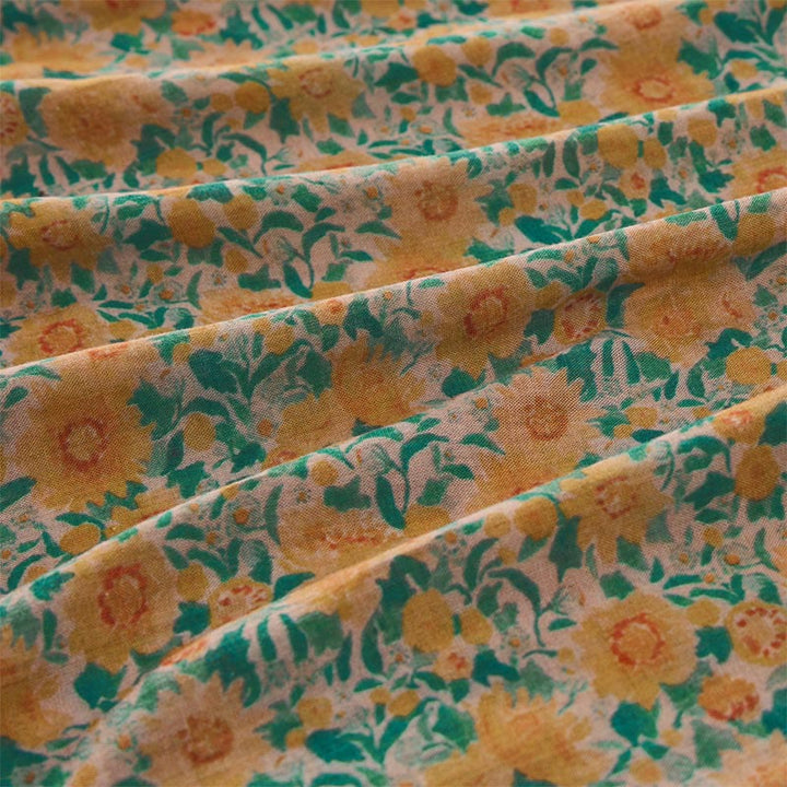 Buddha Stones Camisa de algodón para mujer con cuello alto, manga corta y estampado floral, con botones de rana de verano - image 5