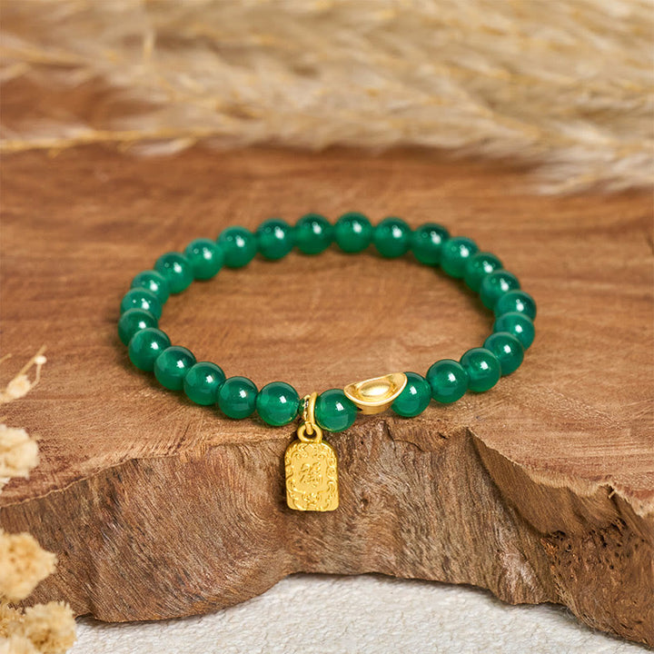 Buddha Stones con lingote de ágata verde y carácter Fu para la relajación y la esperanza - Ágata verde (circunferencia de la muñeca: 14-15 cm) - image 0
