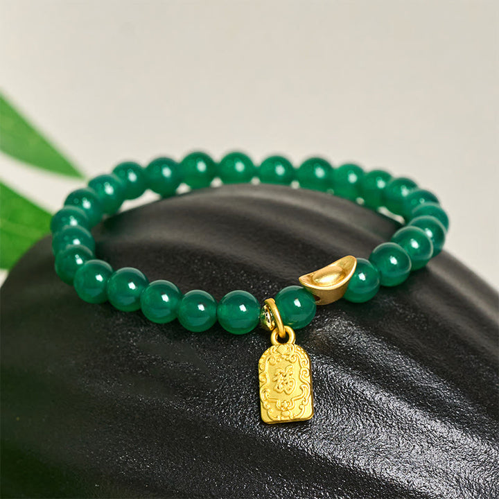 Buddha Stones con lingote de ágata verde y carácter Fu para la relajación y la esperanza - image 1