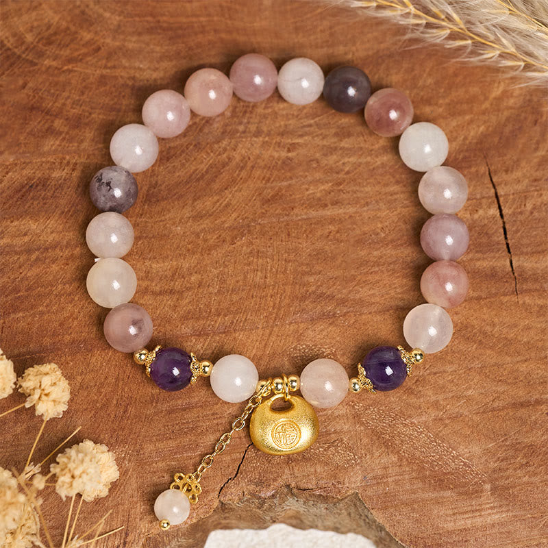 Buddha Stones Pulsera de seda dorada con diseño de conejo de jade fu que aleja los malos espíritus - image 2