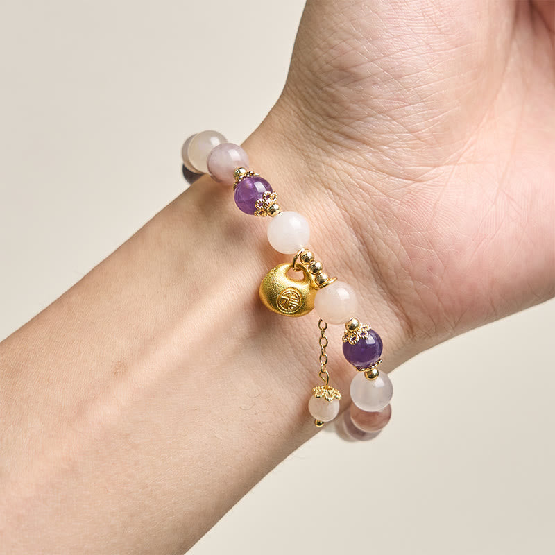 Buddha Stones Pulsera de seda dorada con diseño de conejo de jade fu que aleja los malos espíritus - image 3