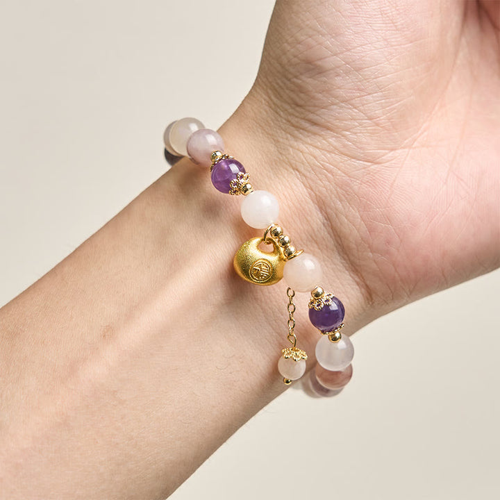 Buddha Stones Pulsera de seda dorada con diseño de conejo de jade fu que aleja los malos espíritus - image 3