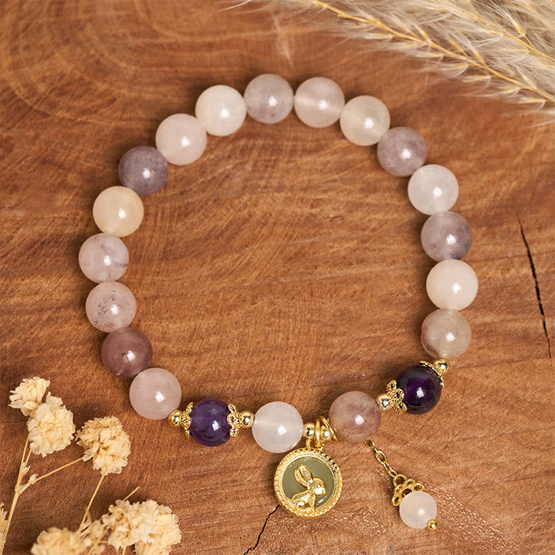 Buddha Stones Pulsera de seda dorada con diseño de conejo de jade fu que aleja los malos espíritus - image 8