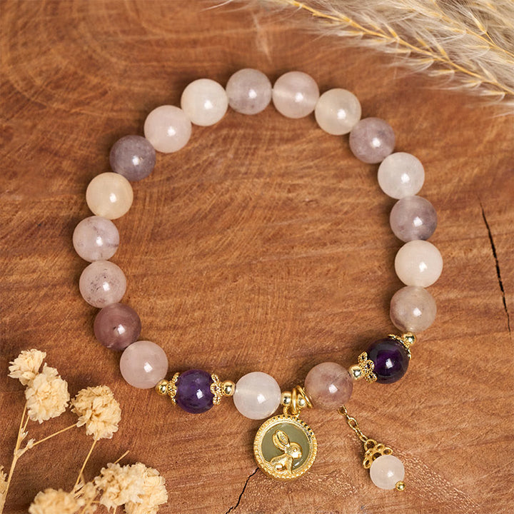 Buddha Stones Pulsera de seda dorada con diseño de conejo de jade fu que aleja los malos espíritus - image 8