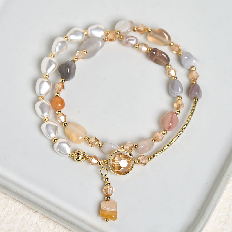 Pulsera de doble vuelta con cuentas de vidrio y perlas irregulares de Buddha Stones - Vidrio (circunferencia de la muñeca: 14-15 cm) - image 0