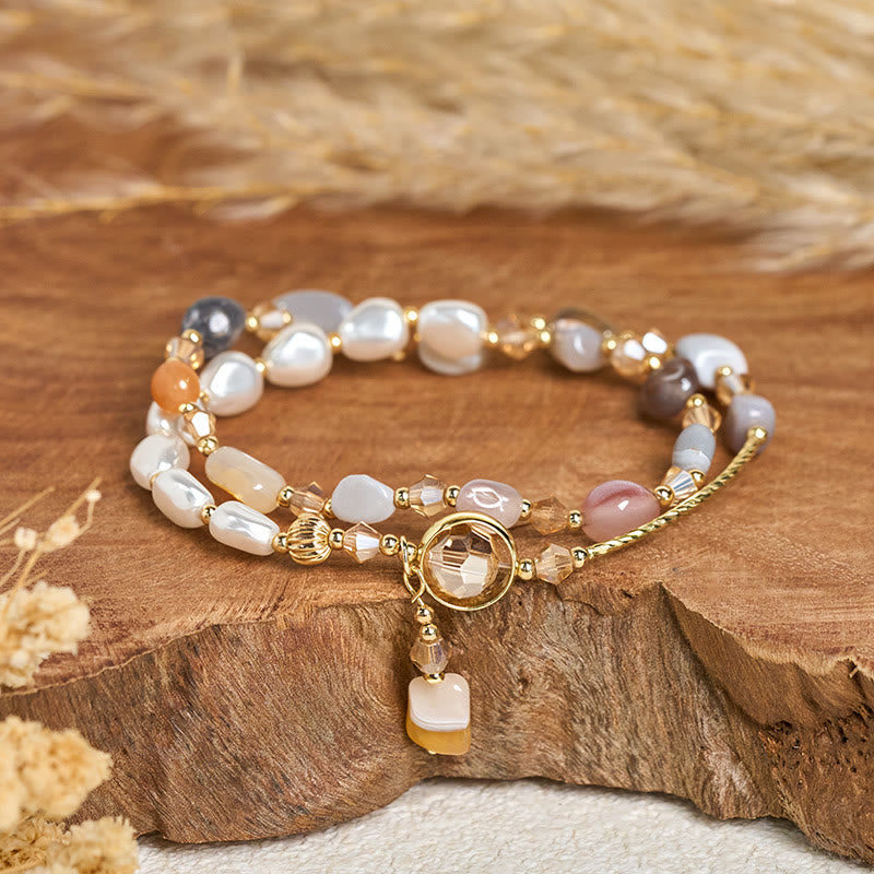 Pulsera de doble vuelta con cuentas de vidrio y perlas irregulares de Buddha Stones - image 1