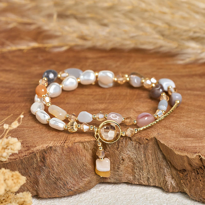 Pulsera de doble vuelta con cuentas de vidrio y perlas irregulares de Buddha Stones - image 1