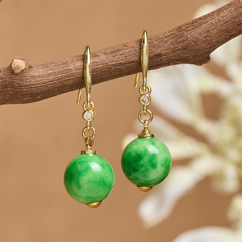 Buddha Stones Pendientes de plata de ley 925 con calcedonia verde y fuerza y ​​coraje - Calcedonia verde (postes de plata de ley 925) - image 0