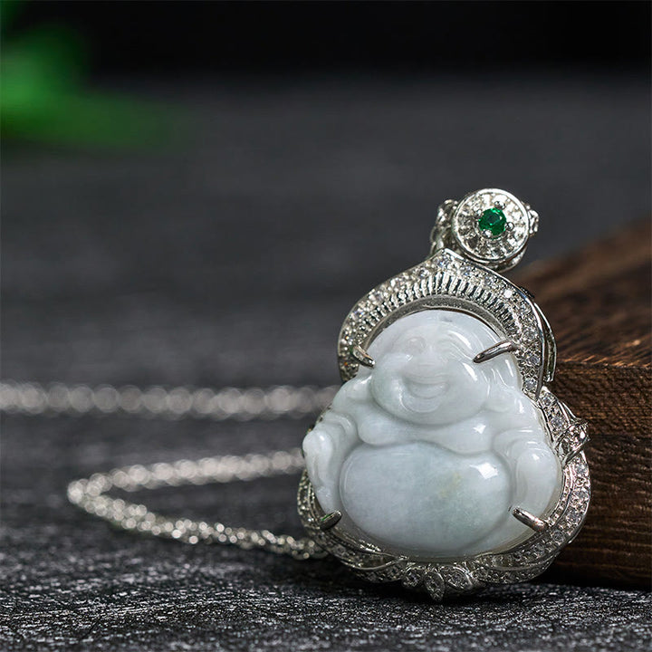 Buddha Stones Colgante de jade con forma de Buda sonriente y abundancia - image 1
