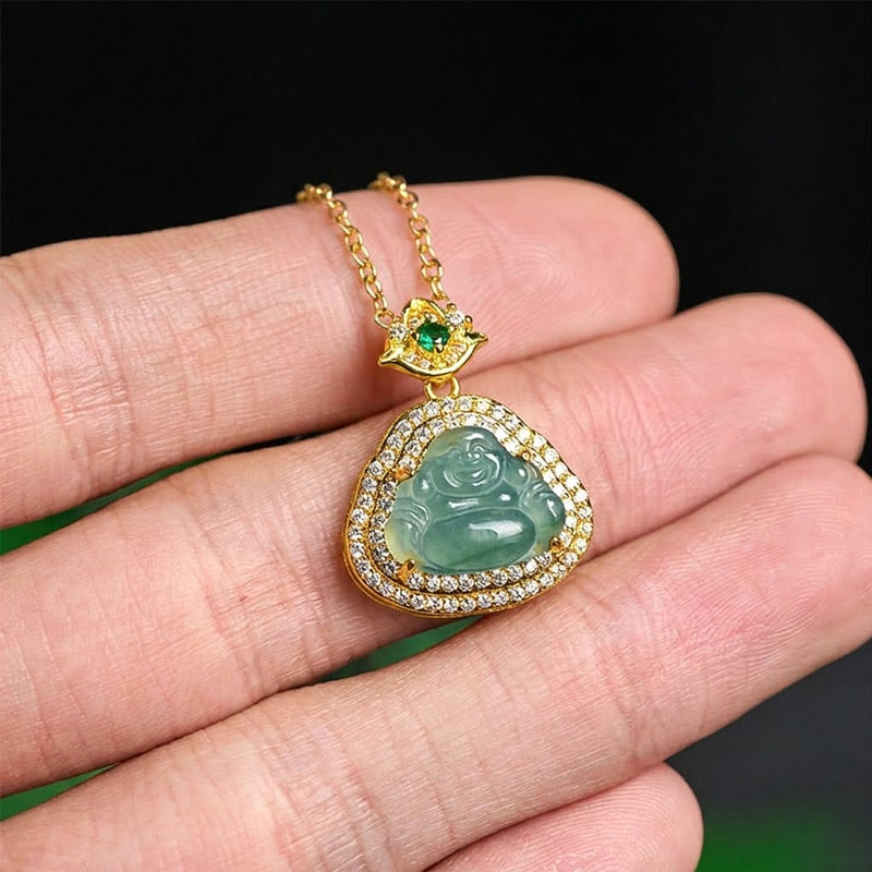 Buddha Stones Colgante de jade con forma de Buda sonriente y símbolo de prosperidad y suerte - image 3