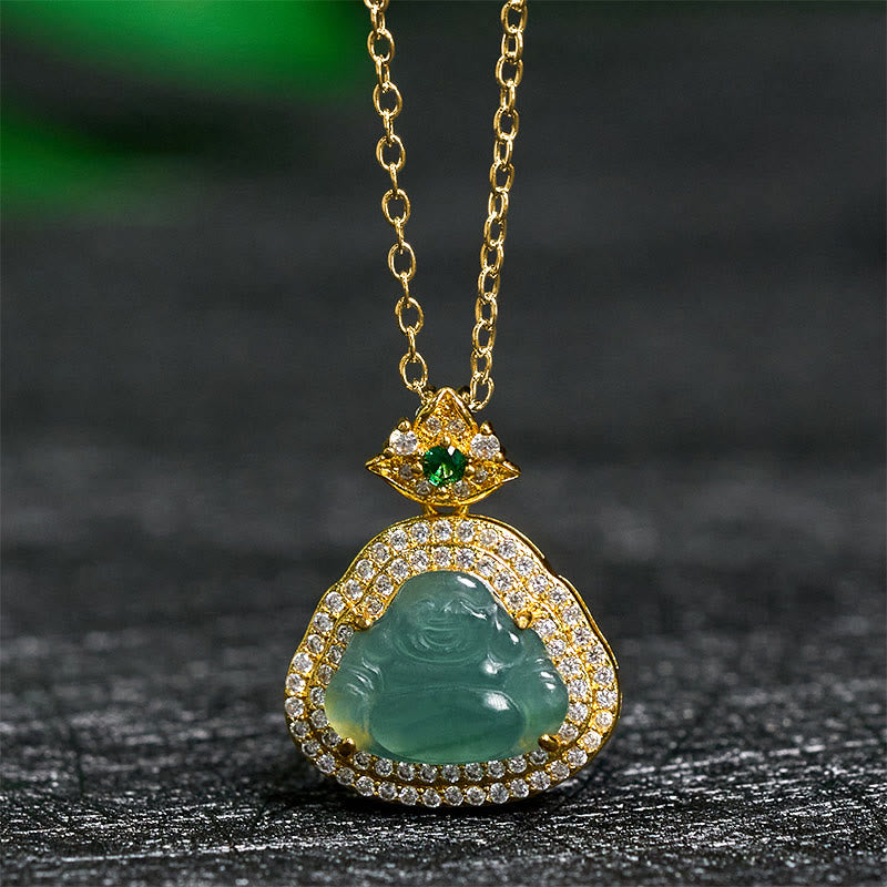 Buddha Stones Colgante de jade con forma de Buda sonriente y símbolo de prosperidad y suerte - Buda sonriente de jade - image 0