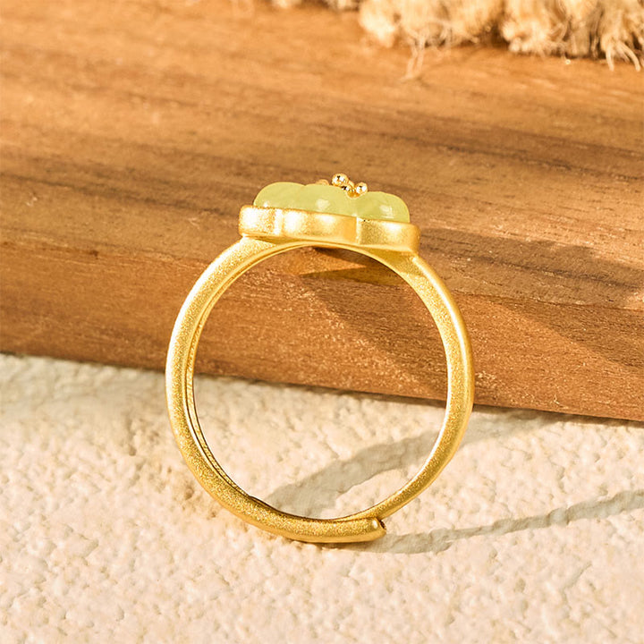 Buddha Stones Anillo de la suerte de cobre y jade hetiano con flor de ciruelo - image 3