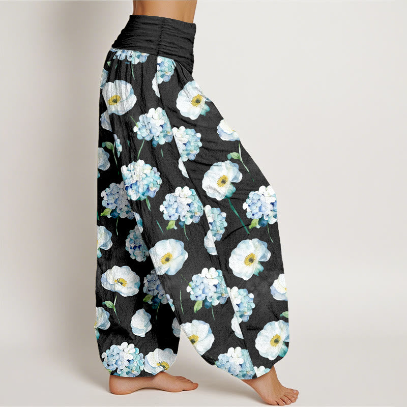 Buddha Stones Pantalones harén de algodón con cintura elástica y estampado floral para mujer - image 7
