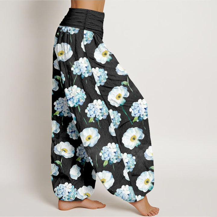 Buddha Stones Pantalones harén de algodón con cintura elástica y estampado floral para mujer - image 7