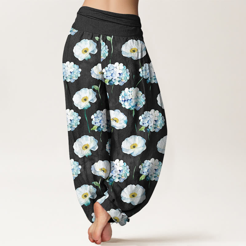 Buddha Stones Pantalones harén de algodón con cintura elástica y estampado floral para mujer - image 6