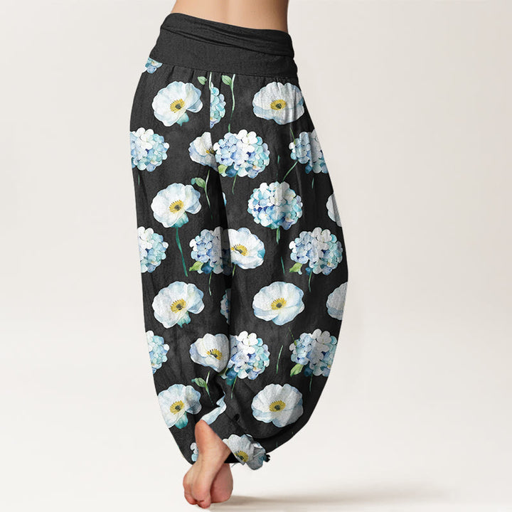 Buddha Stones Pantalones harén de algodón con cintura elástica y estampado floral para mujer - image 6