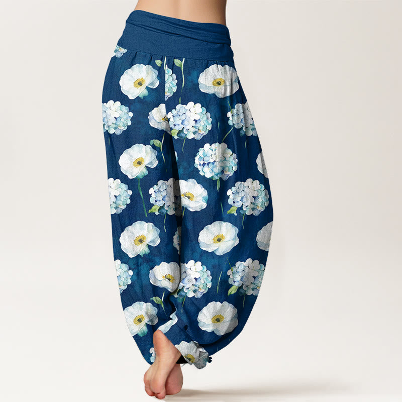 Buddha Stones Pantalones harén de algodón con cintura elástica y estampado floral para mujer - image 9