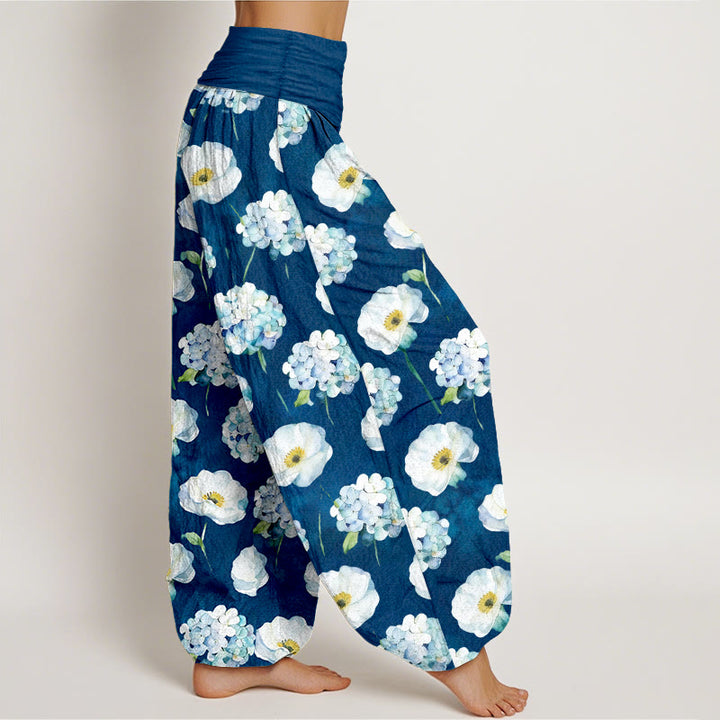 Buddha Stones Pantalones harén de algodón con cintura elástica y estampado floral para mujer - image 10