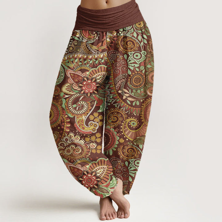 Buddha Stones Pantalones harén de algodón con estampado paisley tradicional para mujer, cintura elástica - Tierra de siena - US16，UK/AU20，EU48 (3XL) - image 8