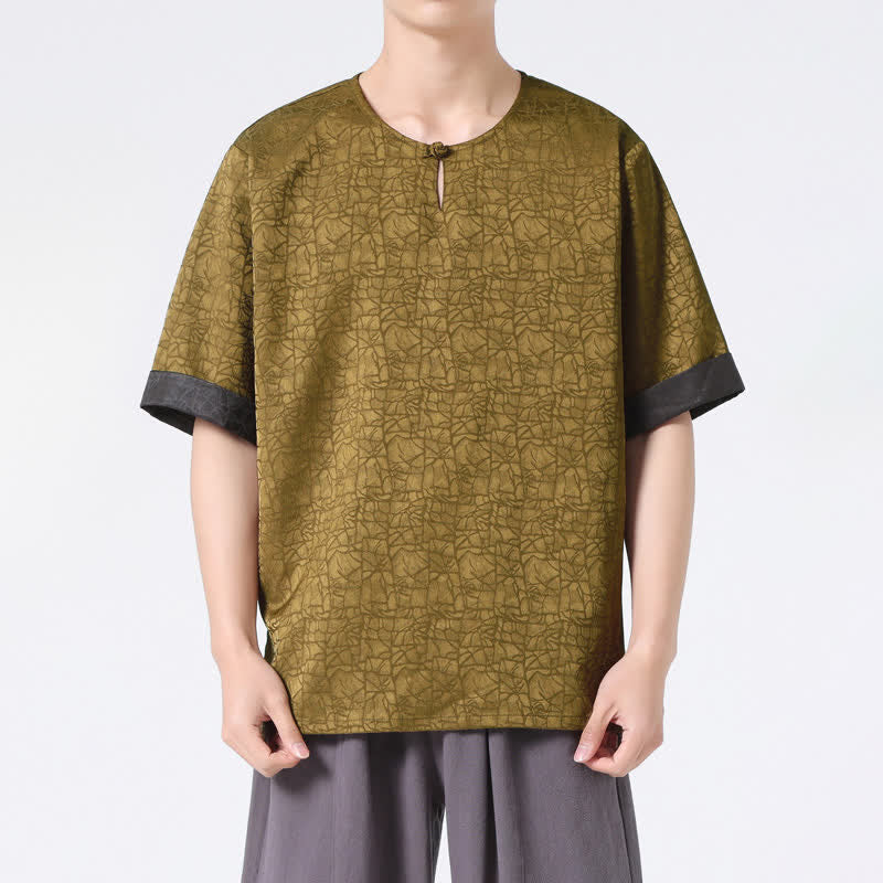 Buddha Stones Camiseta de manga corta para hombre con estampado de nubes auspiciosas y craqueladas retro de verano - image 1