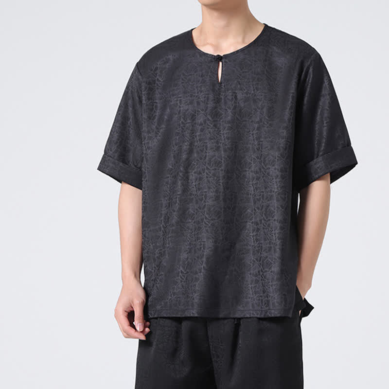 Buddha Stones Camiseta de manga corta para hombre con estampado de nubes auspiciosas y craqueladas retro de verano - image 28