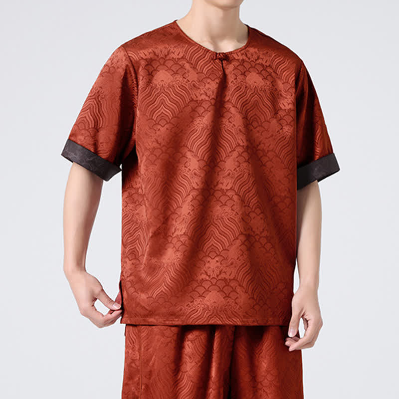 Buddha Stones Camiseta de manga corta para hombre con estampado de nubes auspiciosas y craqueladas retro de verano - image 22