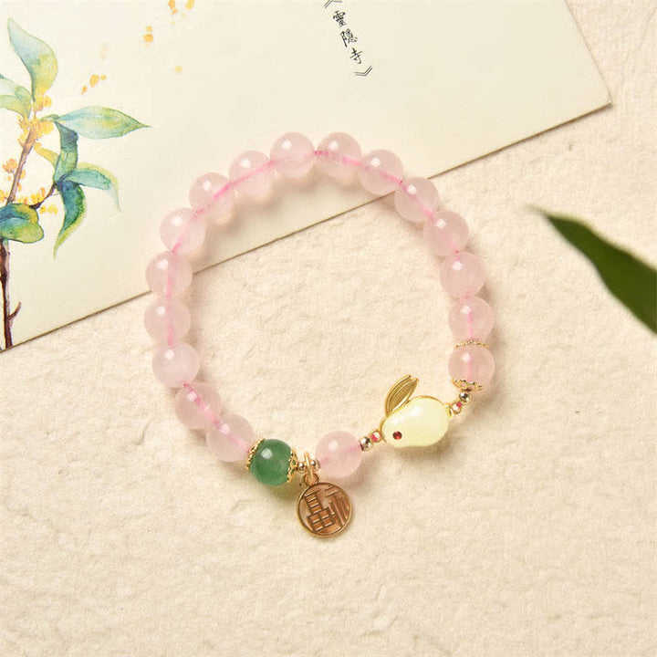 Año del Conejo Pulsera de Felicidad Amor Conejito Ágata Verde Cristal Rosa Natural - image 6